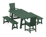 POLYWOOD Quattro 5-Piece Rustic Farmhouse Dining Set With Benches in Green
