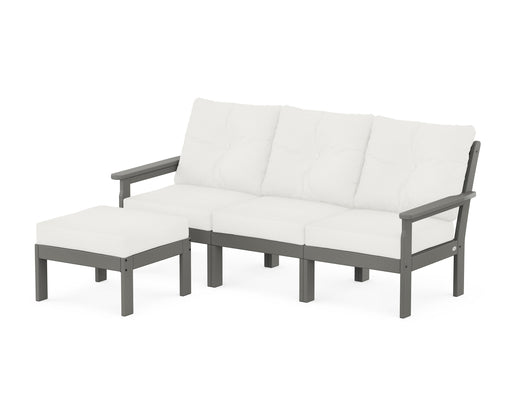 POLYWOOD Vineyard 4-Piece Sectional with Ottoman in Slate Grey with Natural Linen fabric