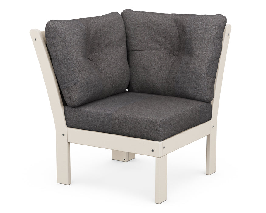 POLYWOOD Vineyard Modular Corner Chair in Sand with Ash Charcoal fabric