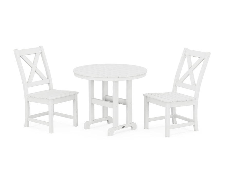 POLYWOOD Braxton Side Chair 3-Piece Round Dining Set in White