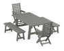 POLYWOOD Captain 5-Piece Rustic Farmhouse Dining Set With Benches in Slate Grey