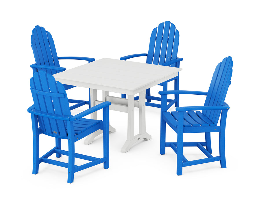 POLYWOOD Classic Adirondack 5-Piece Farmhouse Dining Set With Trestle Legs in Pacific Blue