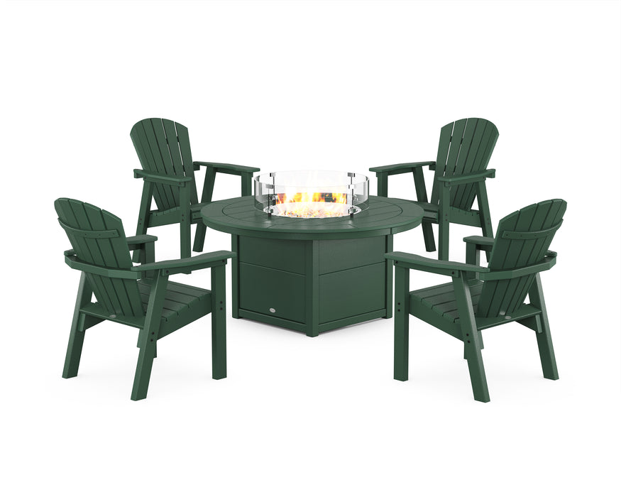 POLYWOOD® Seashell 4-Piece Upright Adirondack Conversation Set with Fire Pit Table in Mahogany