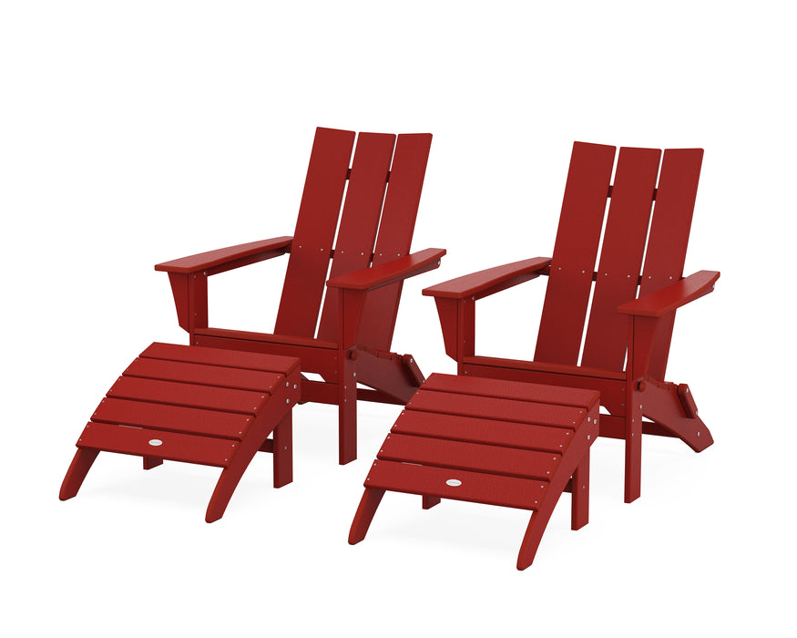 POLYWOOD Modern Folding Adirondack Chair 4-Piece Set with Ottomans in Tangerine