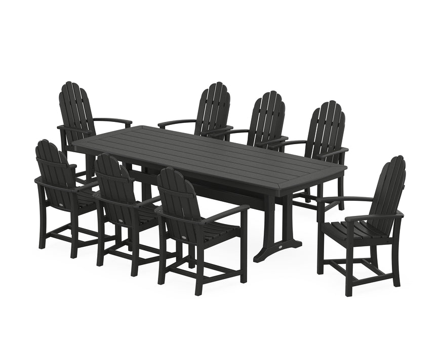 POLYWOOD Classic Adirondack 9-Piece Dining Set with Trestle Legs in Black