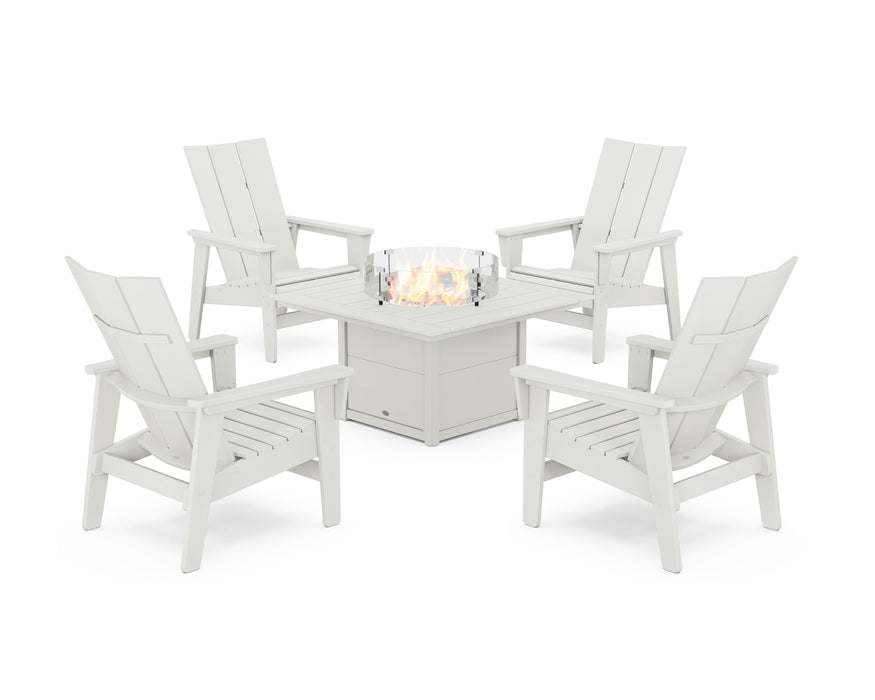 POLYWOOD® 5-Piece Modern Grand Upright Adirondack Conversation Set with Fire Pit Table in Vintage White