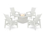POLYWOOD® 5-Piece Modern Grand Upright Adirondack Conversation Set with Fire Pit Table in Vintage White