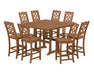 Martha Stewart by POLYWOOD Chinoiserie 9-Piece Square Farmhouse Side Chair Bar Set with Trestle Legs in Teak