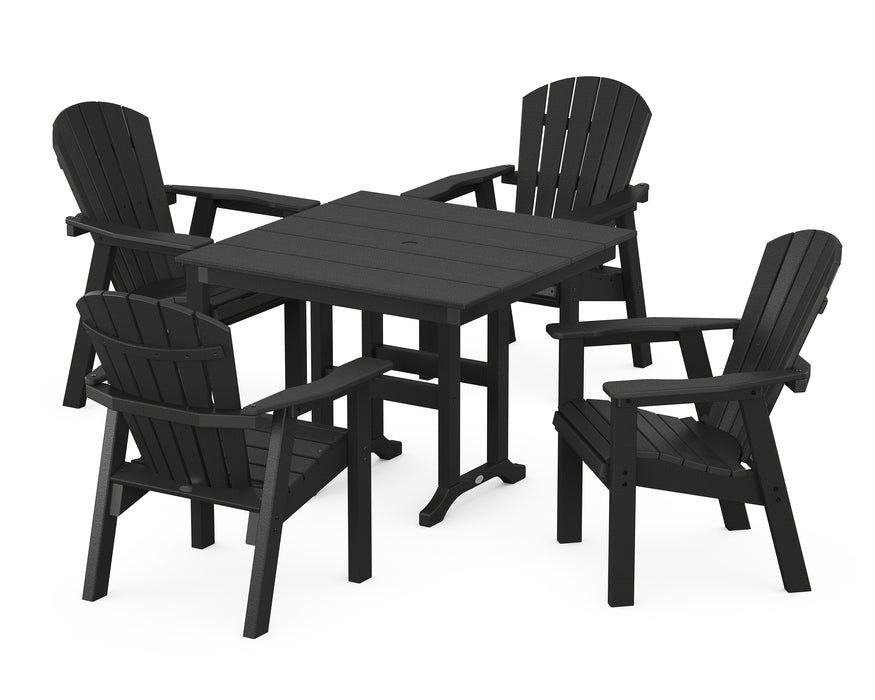POLYWOOD Seashell Chair 5-Piece Farmhouse Dining Set in Black