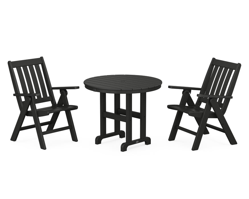 POLYWOOD Vineyard Folding 3-Piece Round Dining Set in Black