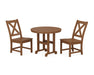 POLYWOOD Braxton Side Chair 3-Piece Round Dining Set in Teak