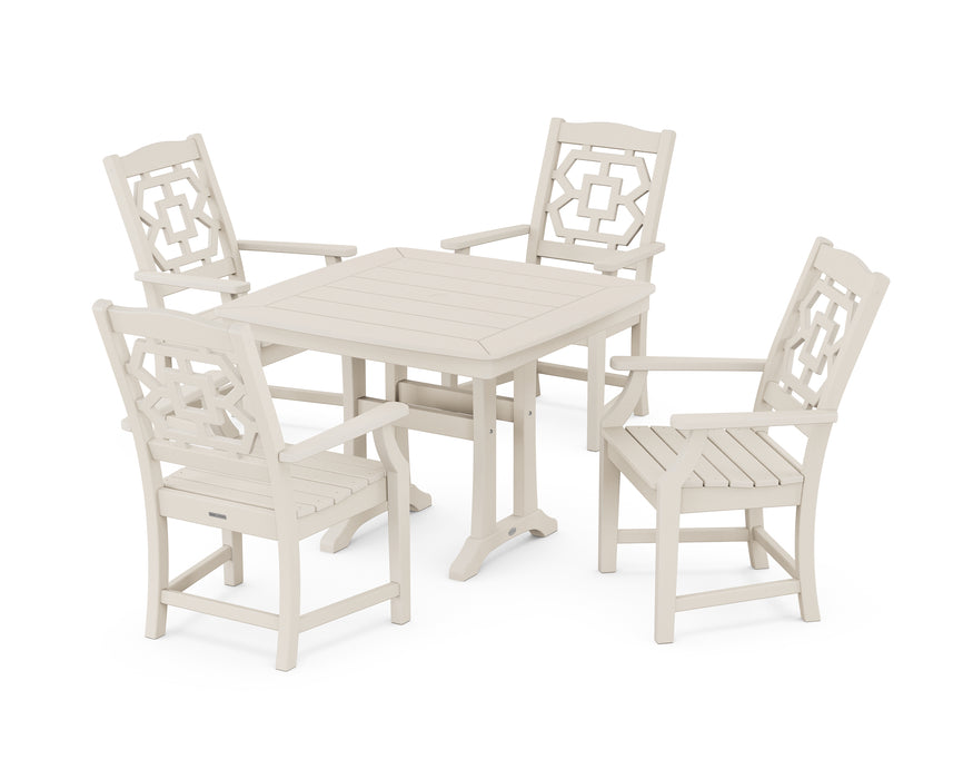 Martha Stewart by POLYWOOD Chinoiserie 5-Piece Dining Set with Trestle Legs in Sand