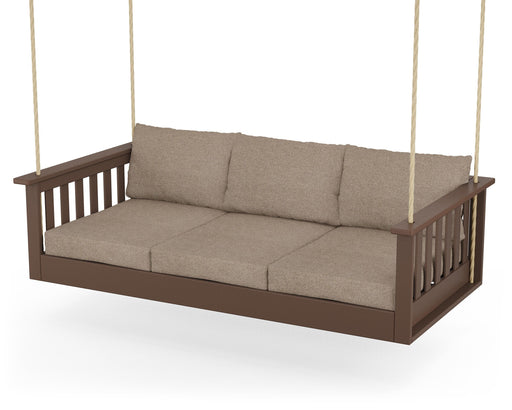 POLYWOOD Vineyard Daybed Swing in Mahogany with Spiced Burlap fabric