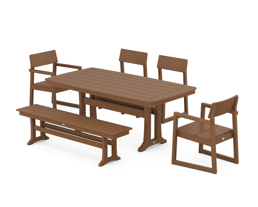 POLYWOOD EDGE 6-Piece Dining Set with Trestle Legs in Teak