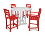 POLYWOOD La Casa Café 5-Piece Round Farmhouse Counter Dining Set in Sunset Red / White