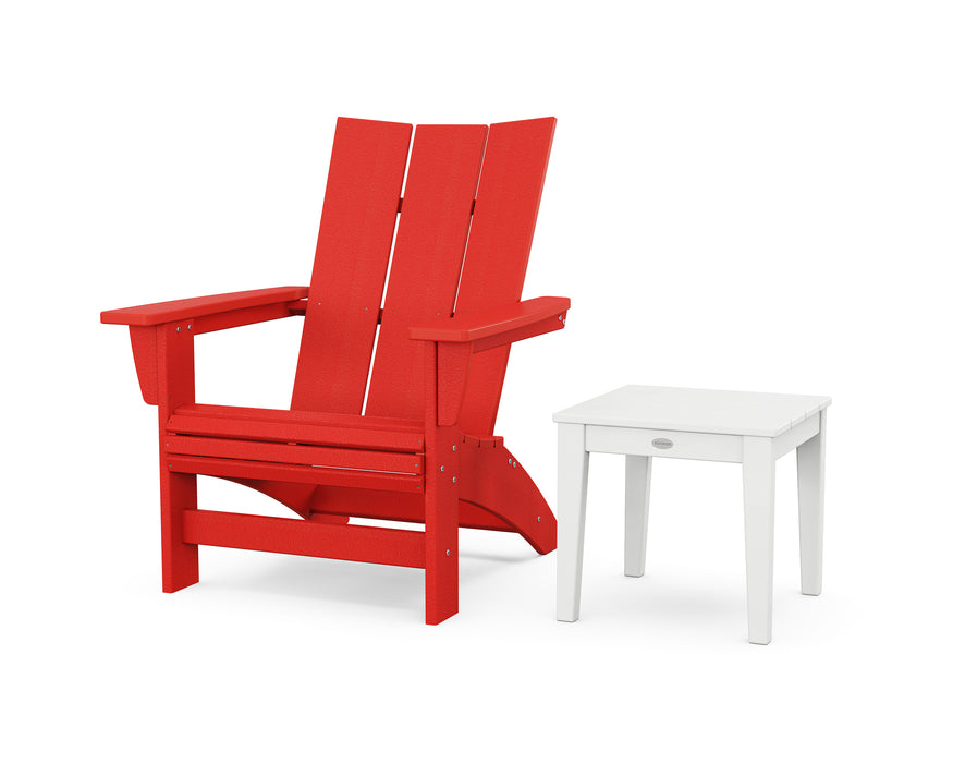 POLYWOOD® Modern Grand Adirondack Chair with Side Table in Sunset Red / White