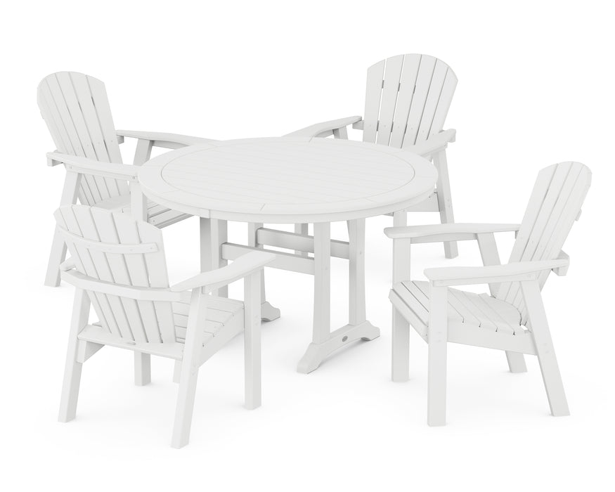 POLYWOOD Seashell 5-Piece Round Dining Set with Trestle Legs in White