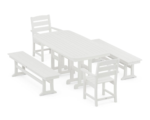 POLYWOOD Lakeside 5-Piece Dining Set with Benches in Vintage White