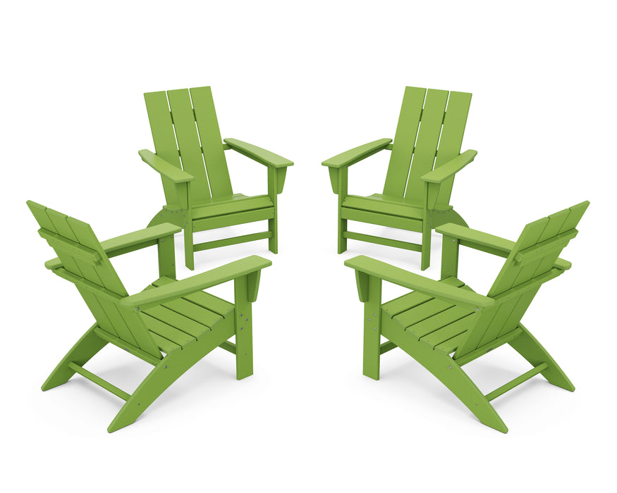 POLYWOOD 4-Piece Modern Adirondack Chair Conversation Set in Lime