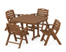 POLYWOOD Nautical Lowback 5-Piece Dining Set with Trestle Legs in Teak