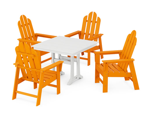POLYWOOD Long Island 5-Piece Farmhouse Dining Set With Trestle Legs in Tangerine