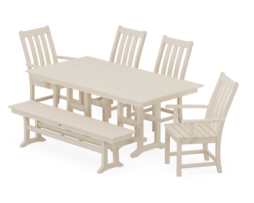 POLYWOOD Vineyard 6-Piece Farmhouse Dining Set with Bench in Sand