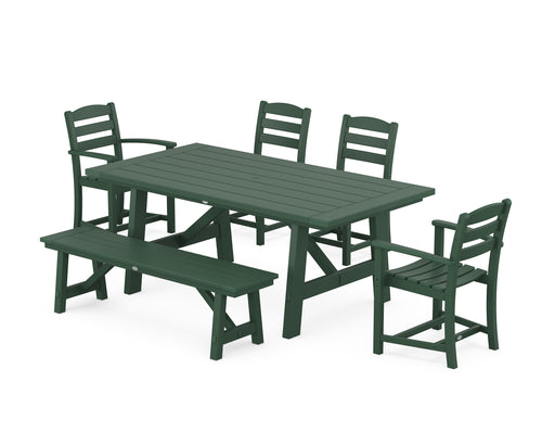 POLYWOOD La Casa Cafe 6-Piece Rustic Farmhouse Dining Set with Bench in Green