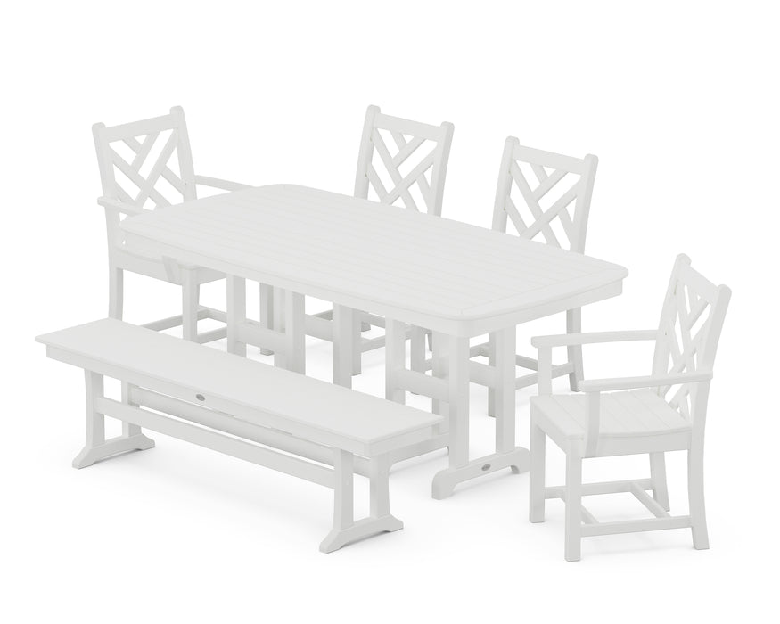 POLYWOOD Chippendale 6-Piece Dining Set with Bench in White