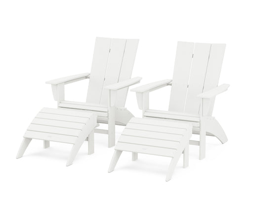 POLYWOOD Modern Curveback Adirondack Chair 4-Piece Set with Ottomans in Vintage White