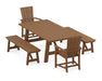 POLYWOOD Quattro 5-Piece Rustic Farmhouse Dining Set With Benches in Teak