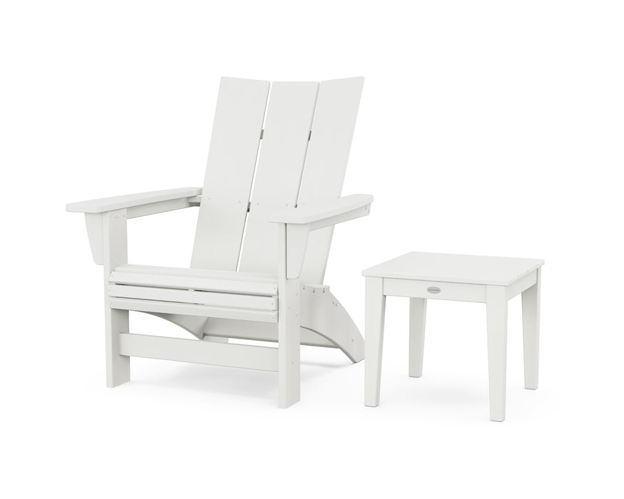 POLYWOOD® Modern Grand Adirondack Chair with Side Table in Vintage White