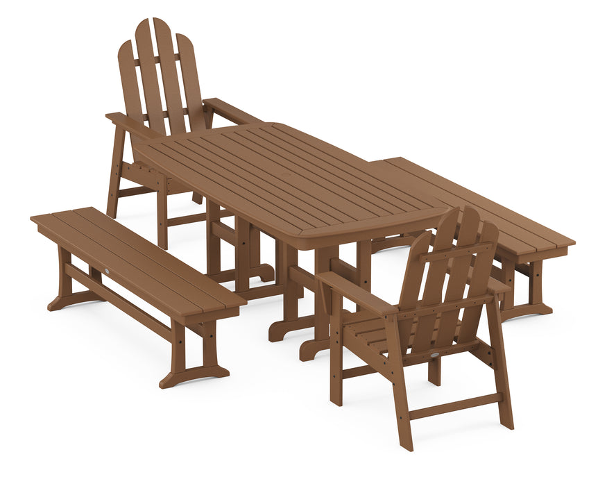 POLYWOOD Long Island 5-Piece Dining Set with Benches in Teak
