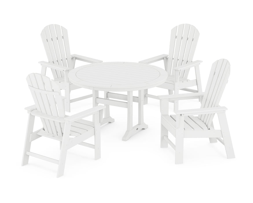 POLYWOOD South Beach 5-Piece Round Dining Set with Trestle Legs in White