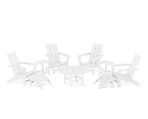 POLYWOOD Modern Adirondack Chair 9-Piece Conversation Set in White