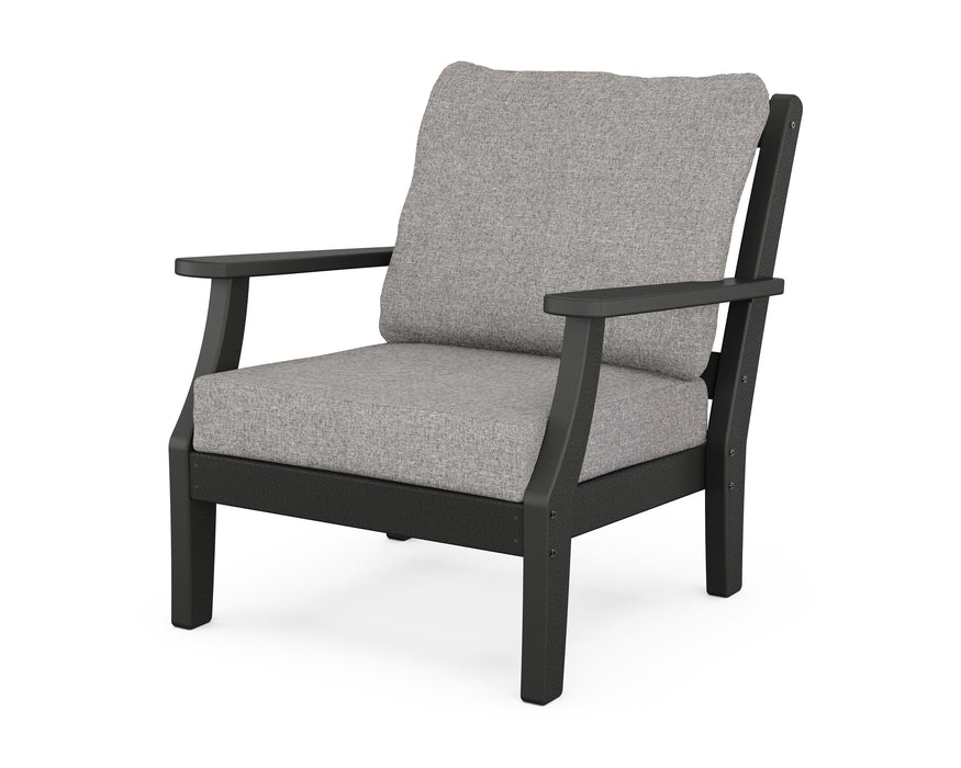 Martha Stewart by POLYWOOD Chinoiserie Deep Seating Chair in Black with Grey Mist fabric