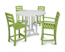 POLYWOOD La Casa Café 5-Piece Round Farmhouse Counter Dining Set in Lime / White