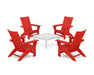 POLYWOOD® 5-Piece Modern Grand Adirondack Chair Conversation Group in Sunset Red / White