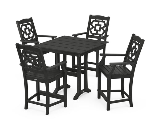 Martha Stewart by POLYWOOD Chinoiserie 5-Piece Farmhouse Counter Set with Trestle Legs in Black