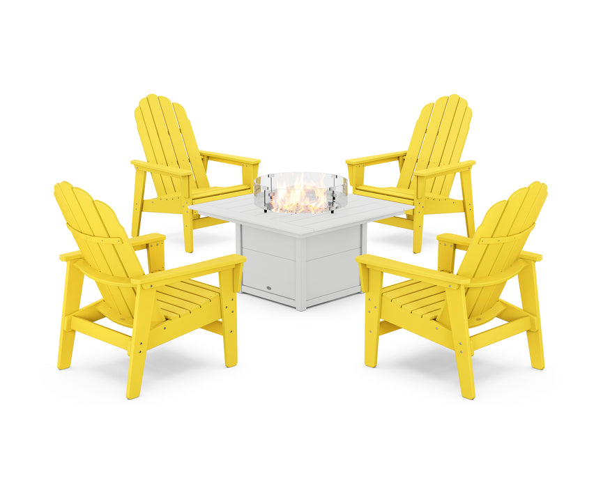 POLYWOOD® 5-Piece Vineyard Grand Upright Adirondack Conversation Set with Fire Pit Table in Lime / White