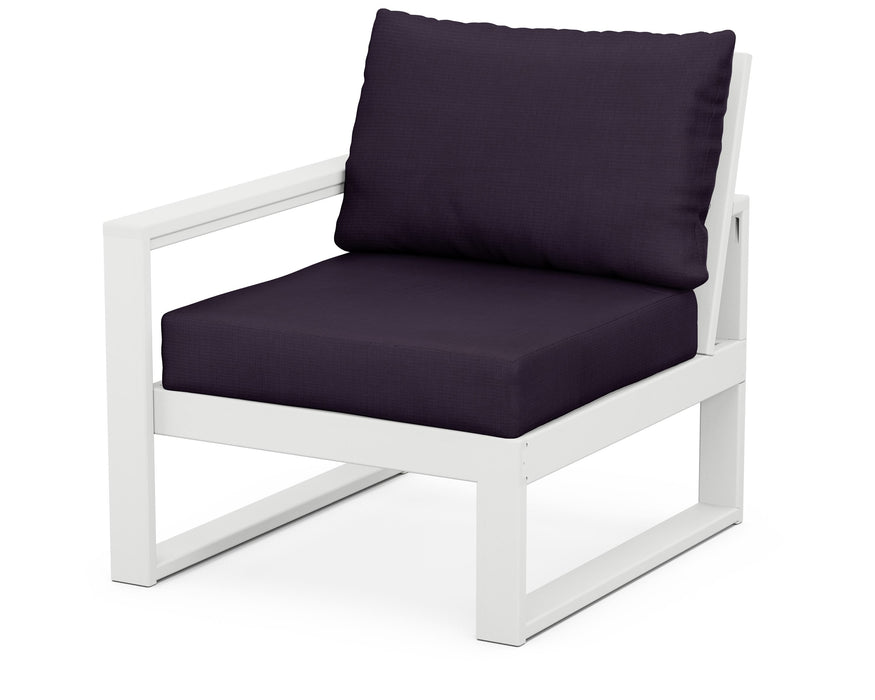 POLYWOOD® EDGE Modular Left Arm Chair in White with Navy Linen fabric
