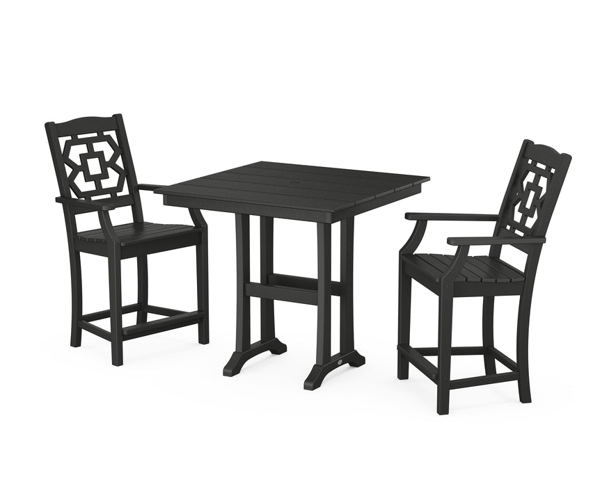 Martha Stewart by POLYWOOD Chinoiserie 3-Piece Farmhouse Counter Set with Trestle Legs in Black