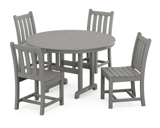 POLYWOOD Traditional Garden Side Chair 5-Piece Round Farmhouse Dining Set in Slate Grey