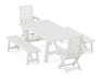 POLYWOOD Captain 5-Piece Rustic Farmhouse Dining Set With Benches in White