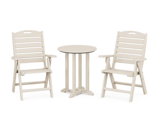 POLYWOOD Nautical Highback Chair 3-Piece Round Dining Set in Sand