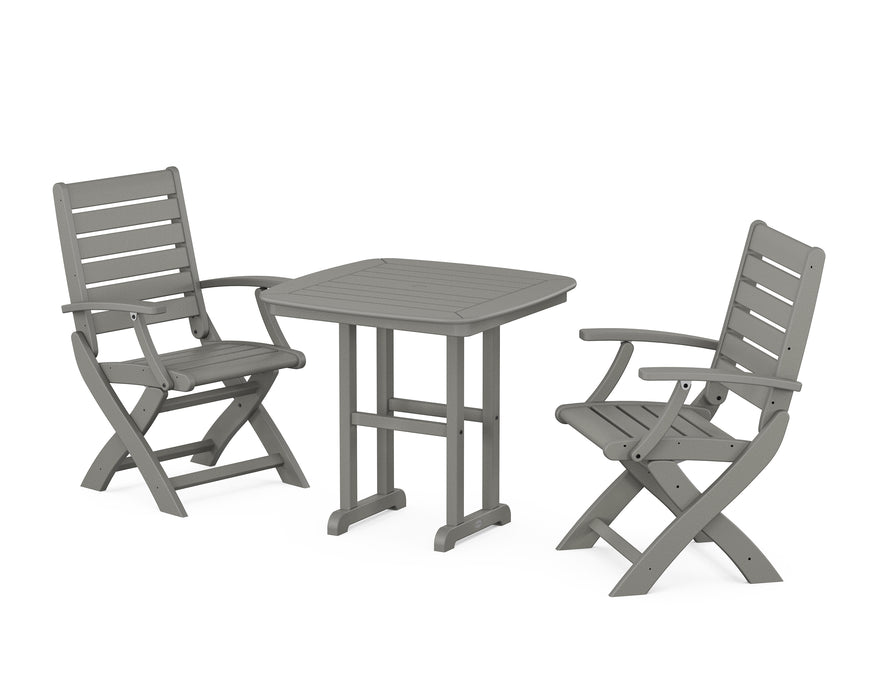 POLYWOOD Signature Folding Chair 3-Piece Dining Set in Slate Grey