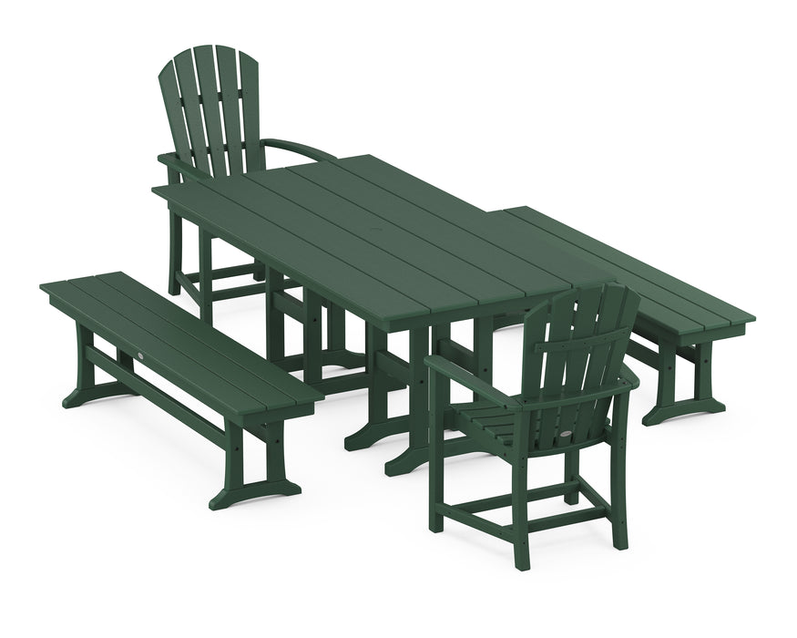 POLYWOOD® Palm Coast 5-Piece Farmhouse Dining Set with Benches in Black