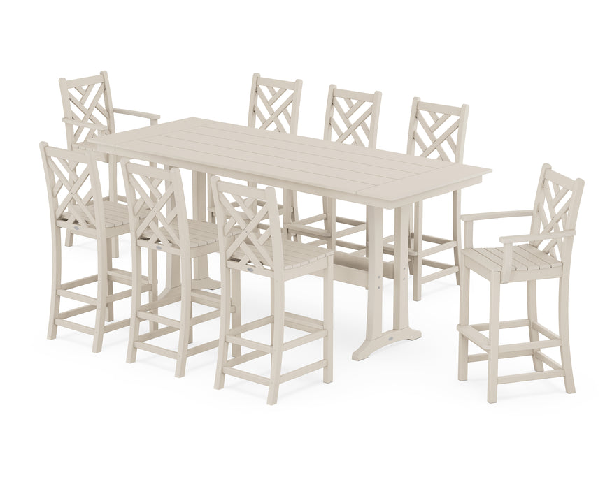 POLYWOOD® Chippendale 9-Piece Farmhouse Bar Set with Trestle Legs in Sand