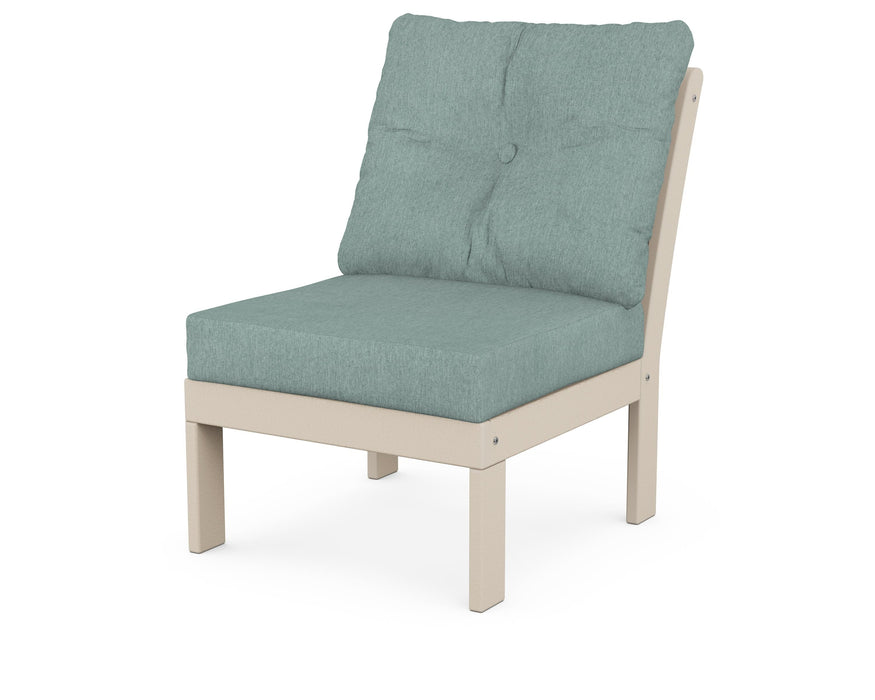 POLYWOOD Vineyard Modular Armless Chair in Sand with Glacier Spa fabric