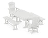 POLYWOOD Nautical Curveback Adirondack Swivel Chair 5-Piece Dining Set with Trestle Legs and Benches in White
