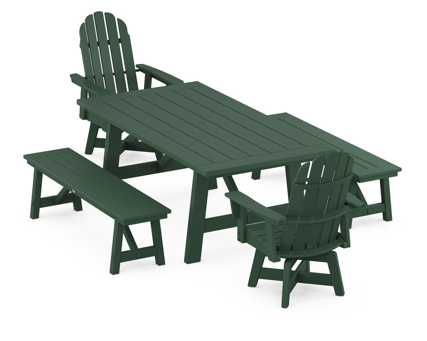 POLYWOOD Vineyard Adirondack 5-Piece Rustic Farmhouse Dining Set With Trestle Legs in Green
